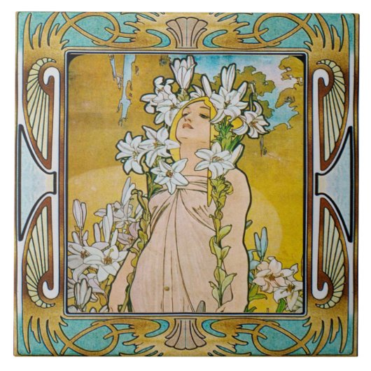 Art Nouveau Ceramic Tile Alphose Mucha Design 04 Tegeltje (Voorkant)