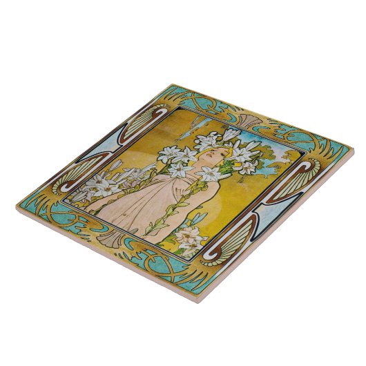 Art Nouveau Ceramic Tile Alphose Mucha Design 04 Tegeltje (Zijkant)