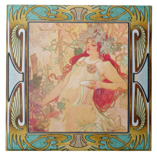 Art Nouveau Ceramic Tile Alphose Mucha Design 05 Tegeltje