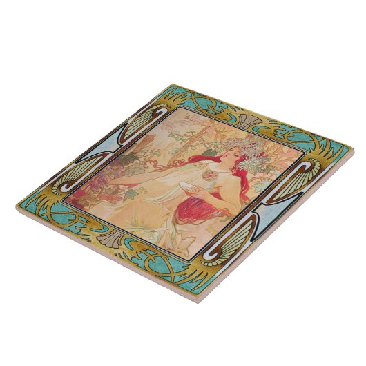 Art Nouveau Ceramic Tile Alphose Mucha Design 05 Tegeltje (Zijkant)