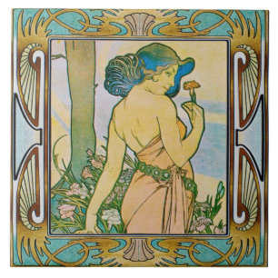 Art Nouveau Ceramic Tile Alphose Mucha Design 08 Tegeltje