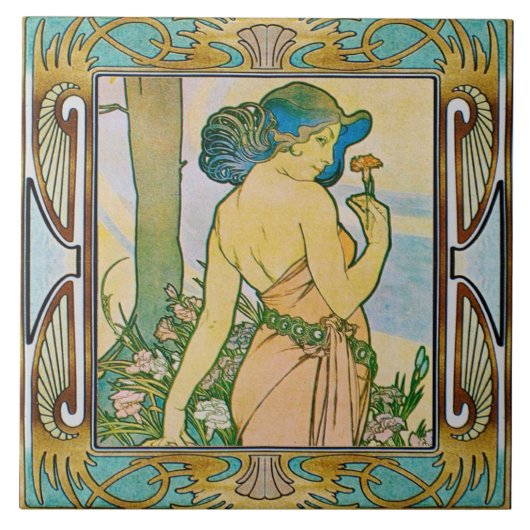 Art Nouveau Ceramic Tile Alphose Mucha Design 08 Tegeltje (Voorkant)