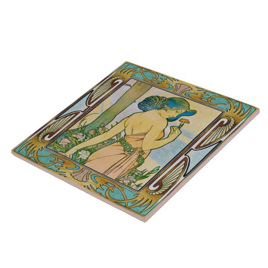 Art Nouveau Ceramic Tile Alphose Mucha Design 08 Tegeltje (Zijkant)