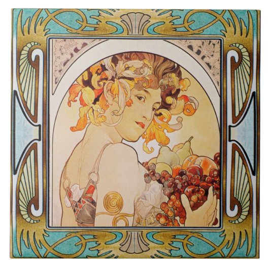 Art Nouveau Ceramic Tile Alphose Mucha Design 10 Tegeltje (Voorkant)