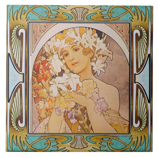 Art Nouveau Ceramic Tile Alphose Mucha Design 11 Tegeltje (Voorkant)