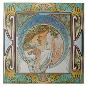Art Nouveau Ceramic Tile Alphose Mucha Design 12 Tegeltje (Voorkant)