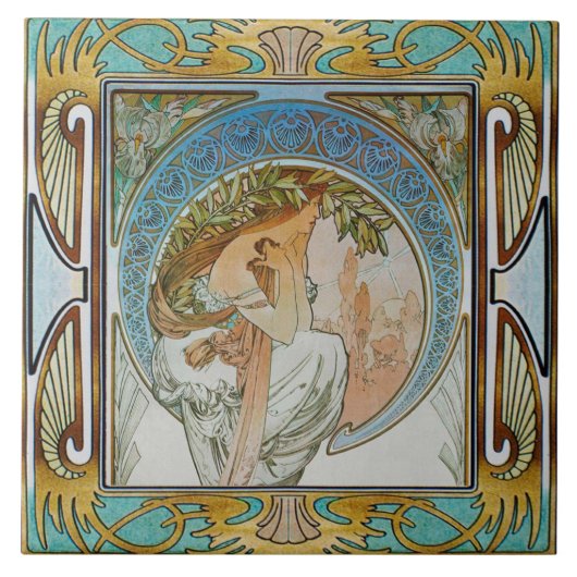 Art Nouveau Ceramic Tile Alphose Mucha Design 12 Tegeltje (Voorkant)