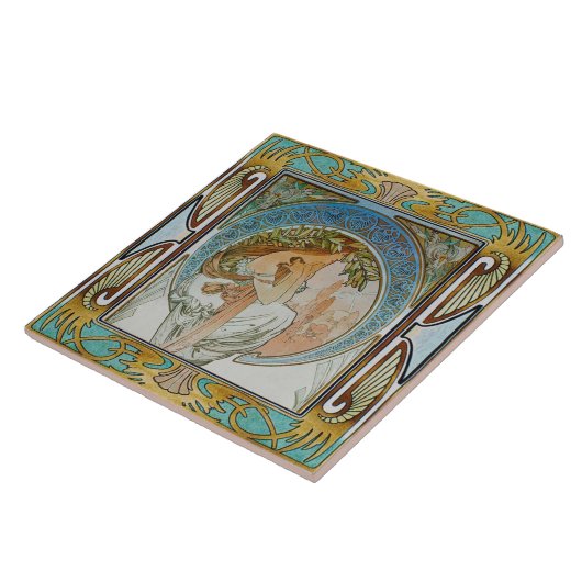 Art Nouveau Ceramic Tile Alphose Mucha Design 12 Tegeltje (Zijkant)