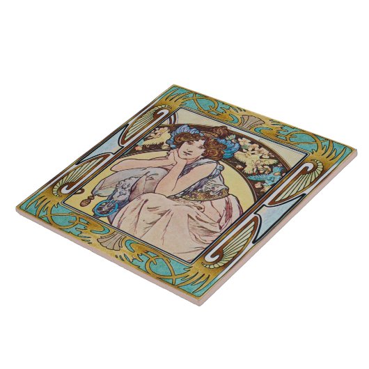 Art Nouveau Ceramic Tile Alphose Mucha Design 14 Tegeltje (Zijkant)