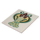 Art Nouveau Ceramic Tile - Deep Paarse Tulips Tegeltje (Zijkant)