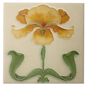 Art Nouveau Ceramic Tile - Mustard Flower Tegeltje