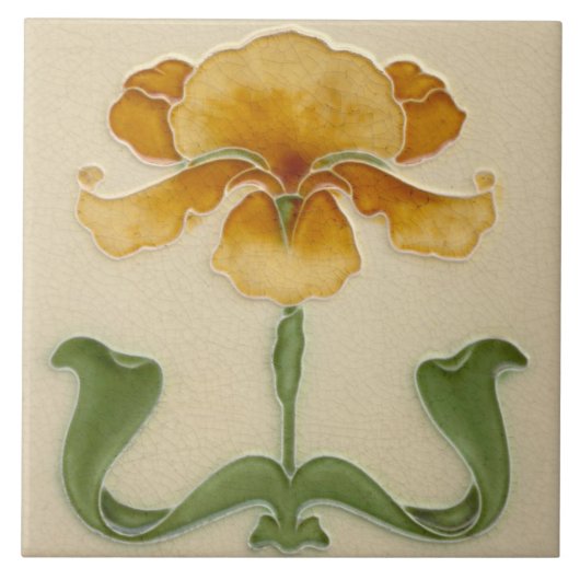 Art Nouveau Ceramic Tile - Mustard Flower Tegeltje (Voorkant)