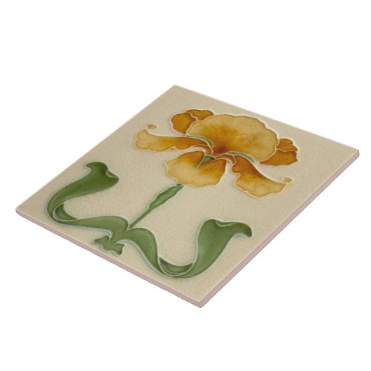 Art Nouveau Ceramic Tile - Mustard Flower Tegeltje (Zijkant)