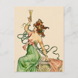 Art Nouveau champagne damesillustratie uit het ver Briefkaart