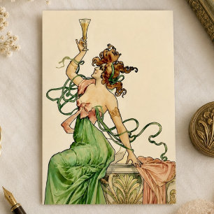 Art Nouveau champagne damesillustratie uit het ver Feestdagenkaart