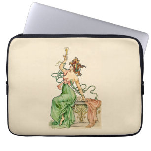 Art Nouveau champagne damesillustratie uit het ver Laptop Sleeve
