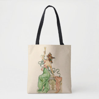 Art Nouveau champagne damesillustratie uit het ver Tote Bag