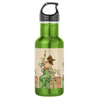 Art Nouveau champagne damesillustratie uit het ver Waterfles