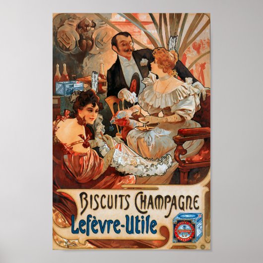 Art Nouveau Champagne Lefevre Utile 1896 Poster (Voorkant)