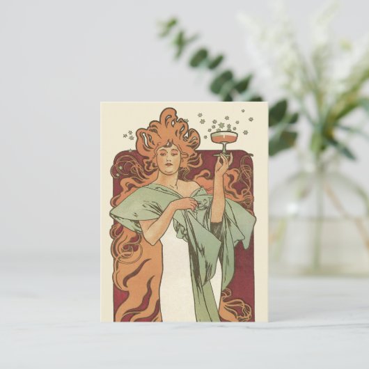  art nouveau, champagne van Alphonse Mucha Briefkaart (Staand voorkant)