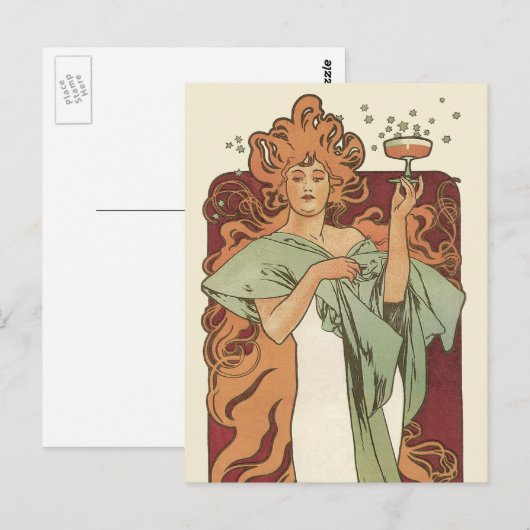  art nouveau, champagne van Alphonse Mucha Briefkaart (Voorkant / Achterkant)