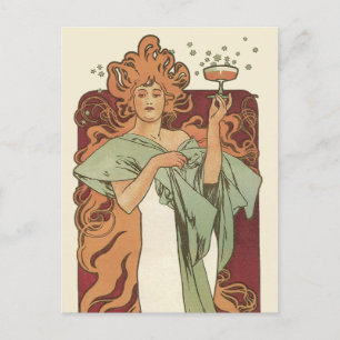  art nouveau, champagne van Alphonse Mucha Briefkaart