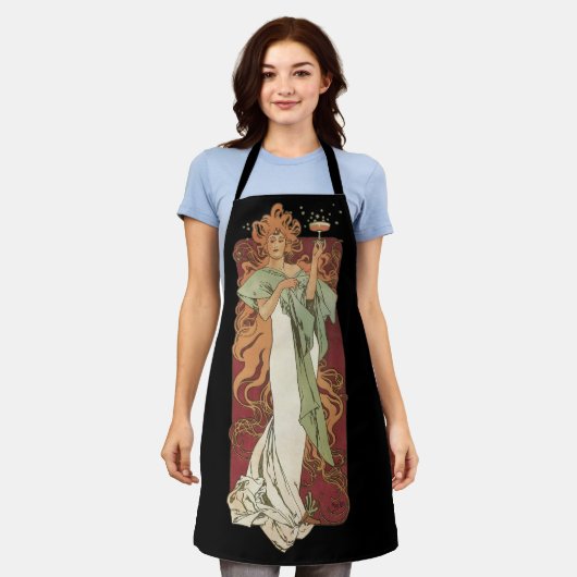 art nouveau, champagne van Alphonse Mucha Schort (Gedragen)