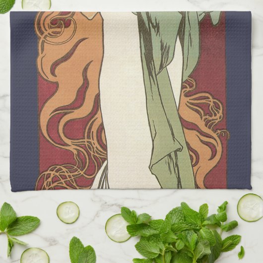  art nouveau, champagne van Alphonse Mucha Theedoek (Gevouwen)