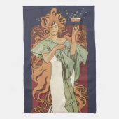  art nouveau, champagne van Alphonse Mucha Theedoek (Verticaal)