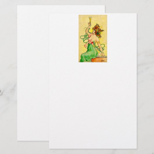 Art Nouveau Champaine Lady Briefpapier (Voorkant / Achterkant)