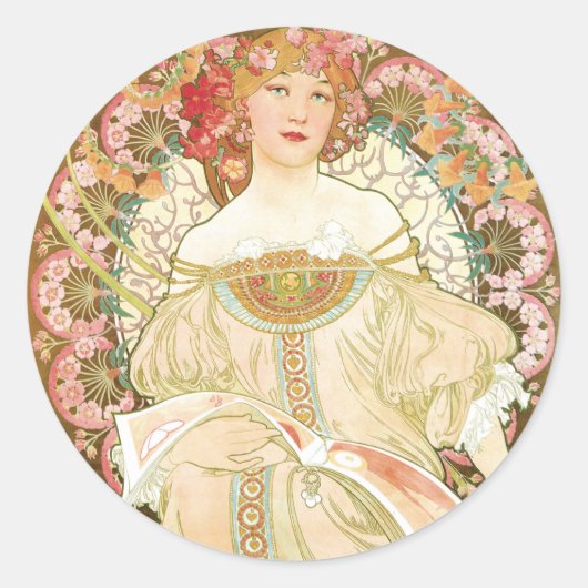  Art Nouveau, Champenois door Alphonse Mucha Ronde Sticker (Voorkant)