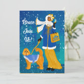 Art Nouveau Chanoeka Uitnodiging Flat Holiday Kaar (Staand voorkant)