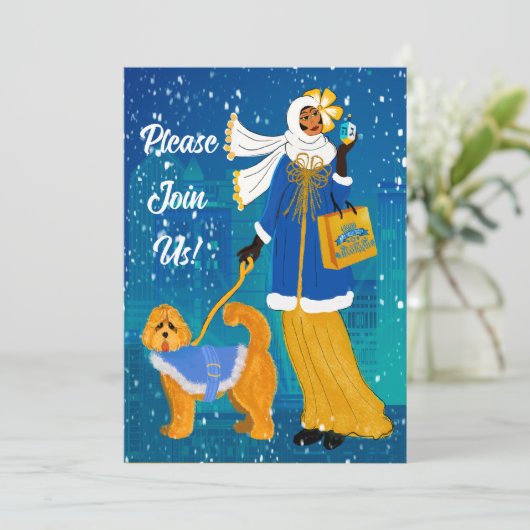 Art Nouveau Chanoeka Uitnodiging Flat Holiday Kaar (Staand voorkant)