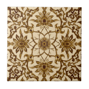 Art Nouveau Chinese Pattern - Brown and Beige Tegeltje