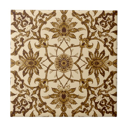 Art Nouveau Chinese Pattern - Brown and Beige Tegeltje (Voorkant)