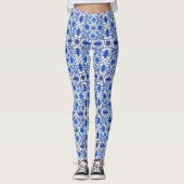 Art Nouveau Chinese Pattern - Cobalt Blue & White Leggings (Voorkant)