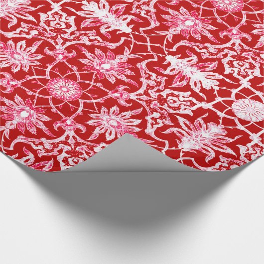 Art Nouveau Chinese Pattern - Deep Red Cadeaupapier (Hoek)