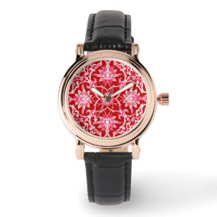 Art Nouveau Chinese Pattern - Deep Red Horloge