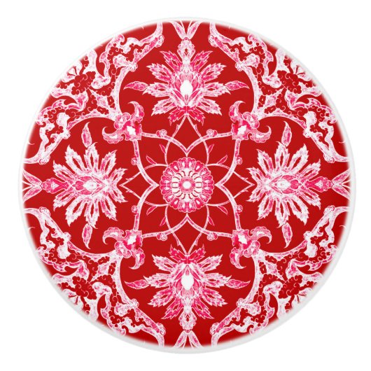 Art Nouveau Chinese Pattern - Deep Red Keramische Knop (Voorkant)