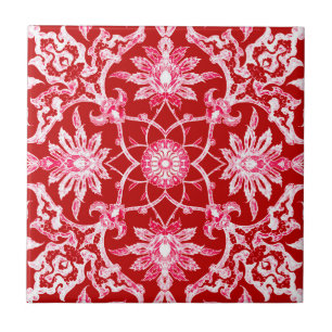 Art Nouveau Chinese Pattern - Deep Red Tegeltje