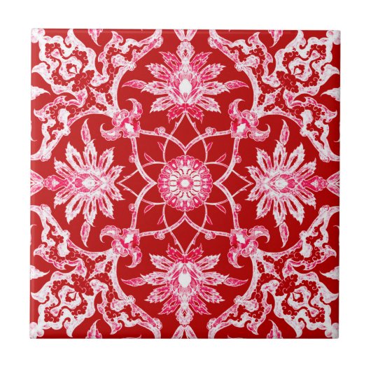 Art Nouveau Chinese Pattern - Deep Red Tegeltje (Voorkant)