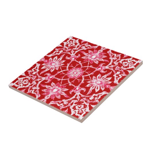 Art Nouveau Chinese Pattern - Deep Red Tegeltje (Zijkant)