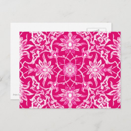 Art Nouveau Chinese Pattern - Fuschia Pink Briefkaart (Voorkant / Achterkant)