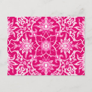 Art Nouveau Chinese Pattern - Fuschia Pink Briefkaart
