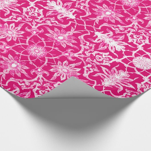 Art Nouveau Chinese Pattern - Fuschia Pink Cadeaupapier (Hoek)