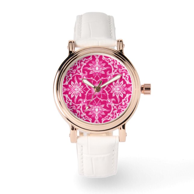 Art Nouveau Chinese Pattern - Fuschia Pink Horloge (Voorkant)