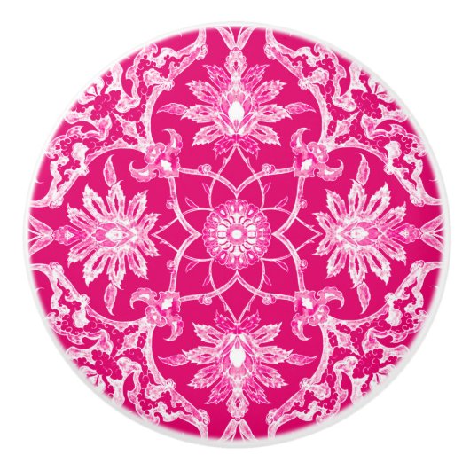 Art Nouveau Chinese Pattern - Fuschia Pink Keramische Knop (Voorkant)