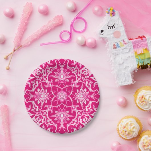 Art Nouveau Chinese Pattern - Fuschia Pink Papieren Bordje (Feest)