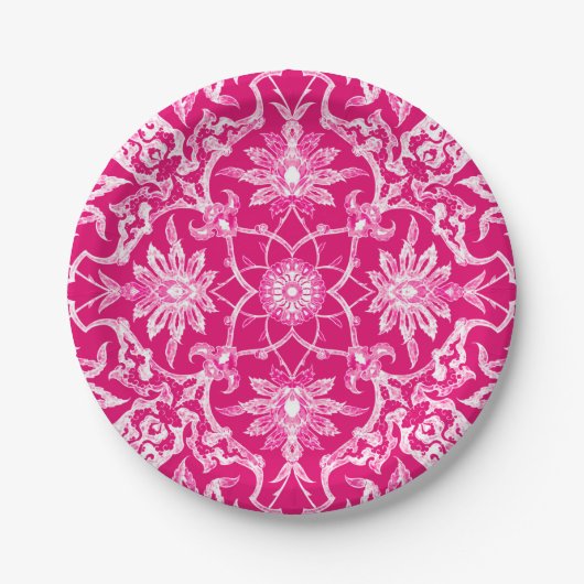 Art Nouveau Chinese Pattern - Fuschia Pink Papieren Bordje (Voorkant)