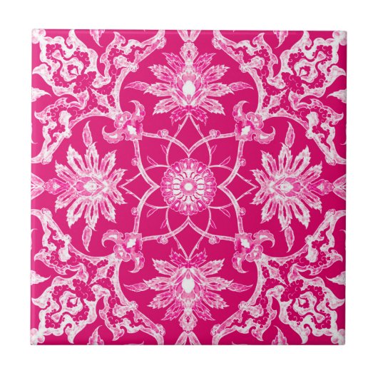 Art Nouveau Chinese Pattern - Fuschia Pink Tegeltje (Voorkant)